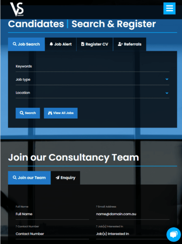 Vertical scope recruitment website by Access Volcanic APAC