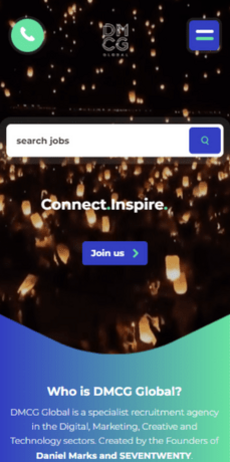 DMCG recruitment website by Access Volcanic on mobile device