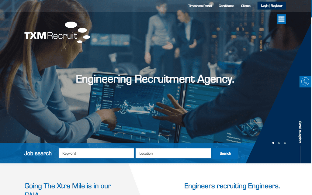 TXM Recruit website by Access Volcanic in desktop view