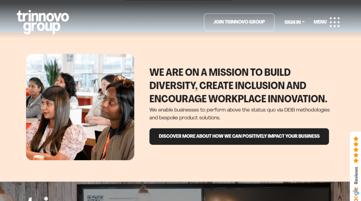 Snapshot of Trinnovo Group website showcasing their D&I commitments