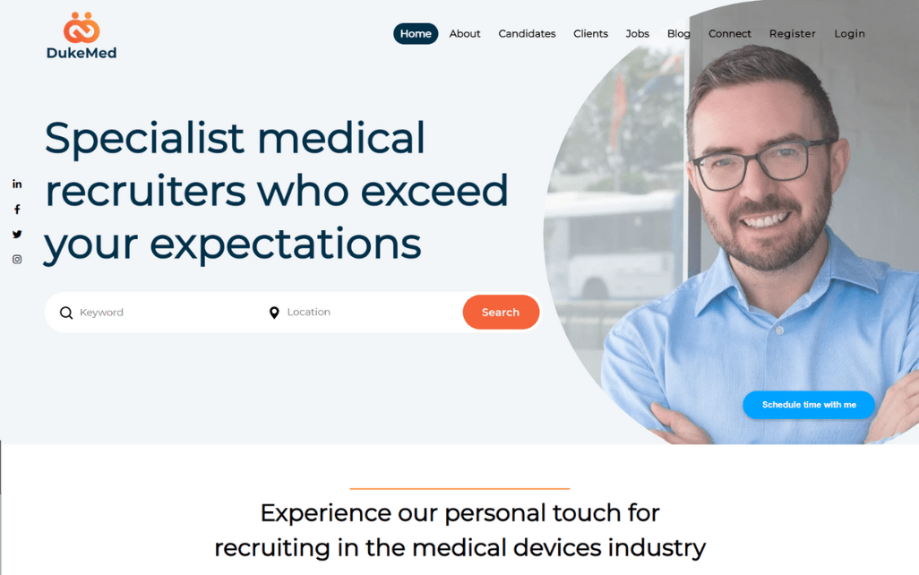 Dukemed recruitment website by Access Volcanic in Desktop view